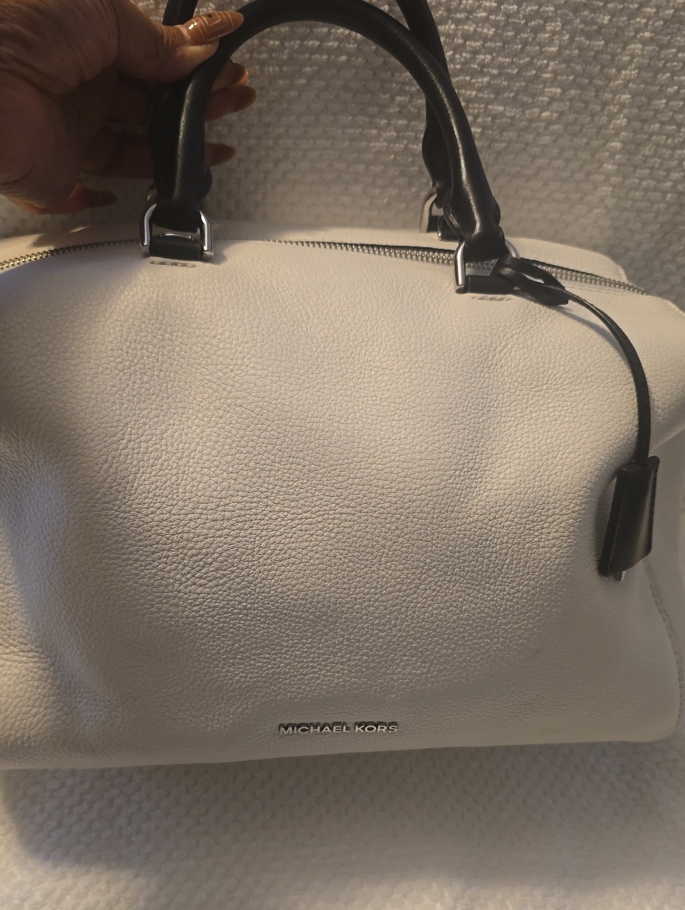 Michael Kors White Satchel with Black Handles